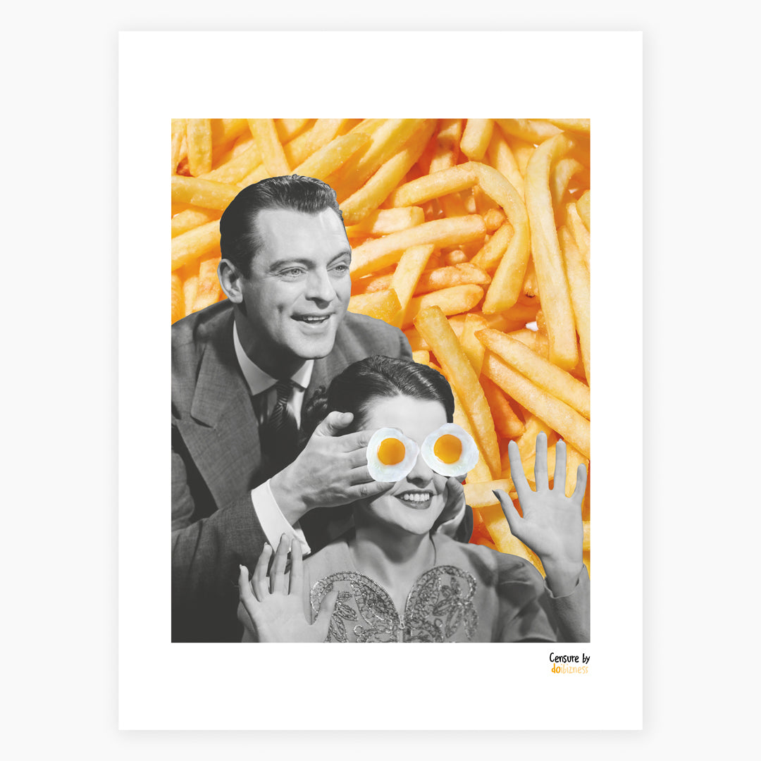 Lámina emocional decorativa censura patatas fritas.