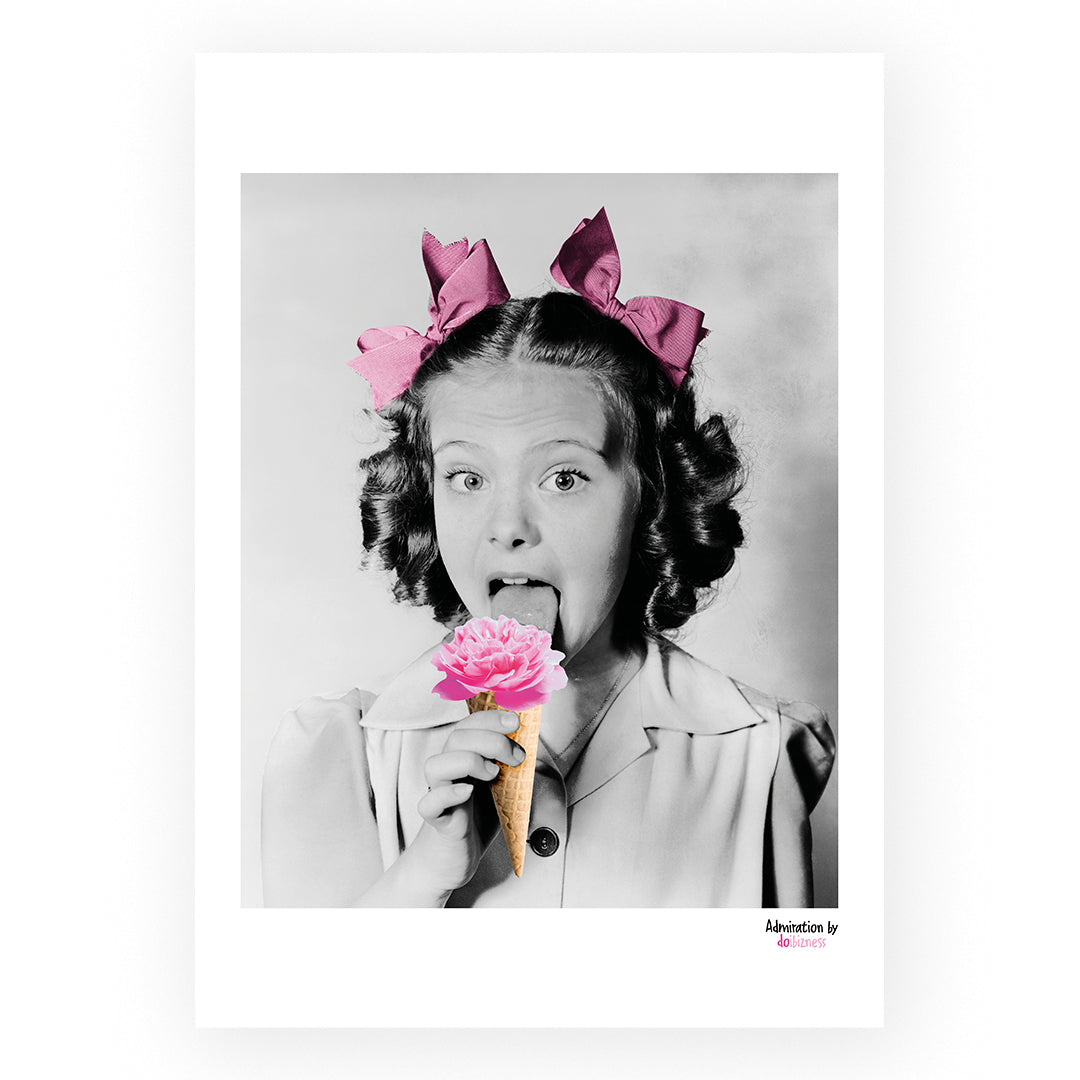 Lámina emocional decorativa admiración niña y helado.
